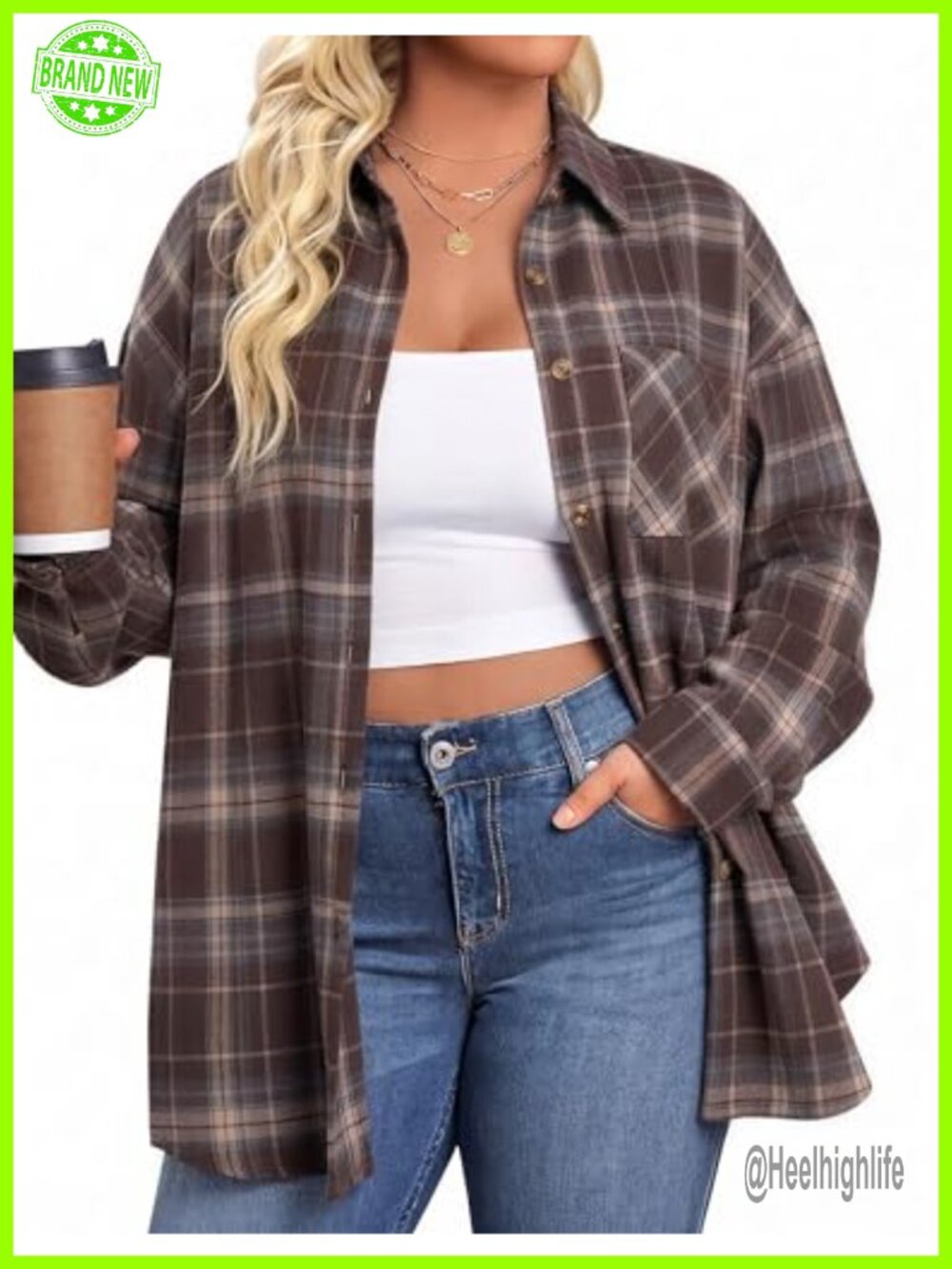 Plus Size Plaid Flannel Button Down Shirt Long Sleeve